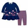Best reviews of ⭐ Little Millie Navy Heart Border Long-Sleeve Babydoll 👗 Dress & Stripe Leggings - Infant & Toddler For Kids 🛒