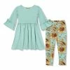 Cheap ✔️ Millie Loves Lily Mint Bow-Sleeve A-Line 👗 Dress & Sunflower & Ladybug Leggings - Infant, Toddler & 👧 Girls For Kids 🤩