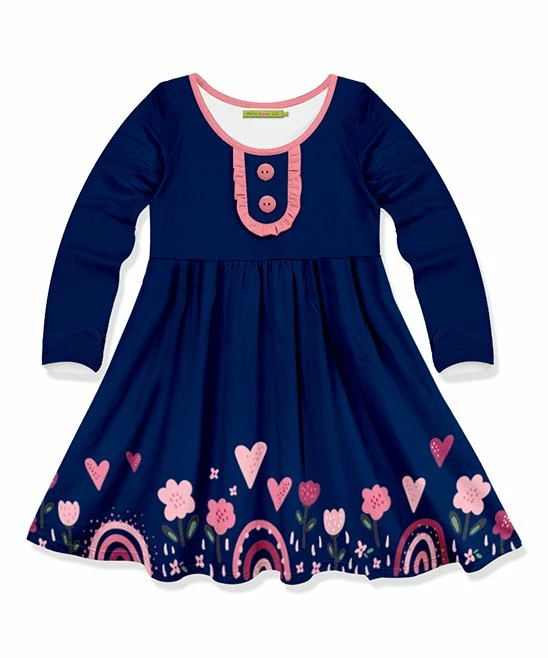 Flash Sale π₯° Millie Loves Lily Navy Heart Border Button-Accent A-Line π Dress - Infant, Toddler & π§ Girls For Kids π 1 Flash Sale π₯° Millie Loves Lily Navy Heart Border Button-Accent A-Line π Dress - Infant, Toddler & π§ Girls For Kids π