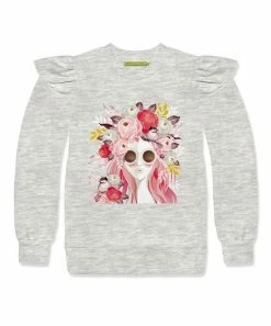 Best Sale 🧨 Millie Loves Lily Heather Gray Girl Flower Angel-Sleeve Sweatshirt - Infant, Toddler & 👧 Girls For Kids 🔔