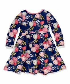 Best deal 🥰 Millie Loves Lily Navy & Pink Girl Flower Button-Accent A-Line 👗 Dress - Infant, Toddler & 👧 Girls For Kids 😀 -Little Millie-shop zu110333837 alt 2 tm1667424789