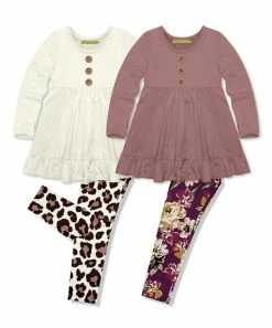 Cheapest 👍 Millie Loves Lily Plum Floral Earth Button-Front Long-Sleeve Top & Leggings Set - Infant, Toddler & 👧 Girls For Kids 👏
