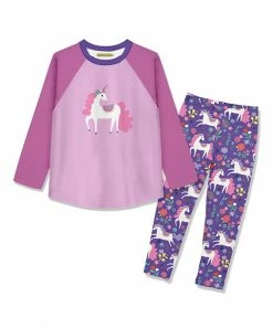 Best Pirce ✔️ Millie Loves Lily Violet Long-Sleeve Raglan Tee & Purple Darling Unicorn Leggings - Infant, Toddler & 👧 Girls For Kids 👏