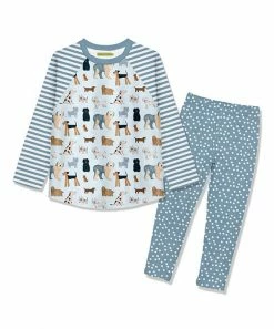 Discount 🔔 Millie Loves Lily Pale Blue 🦮 Doggie 🦮 Dog Long-Sleeve Raglan Tee & Polka Dot Leggings - Infant, Toddler & 👧 Girls For Kids 😉