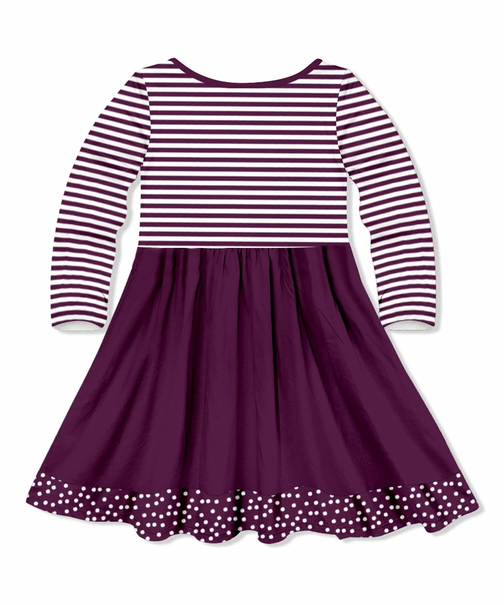 Outlet π Millie Loves Lily Plum Stripe & Dot Button-Front A-Line π Dress - Infant, Toddler & π§ Girls For Kids π 2 Outlet π Millie Loves Lily Plum Stripe & Dot Button-Front A-Line π Dress - Infant, Toddler & π§ Girls For Kids π - Image 2