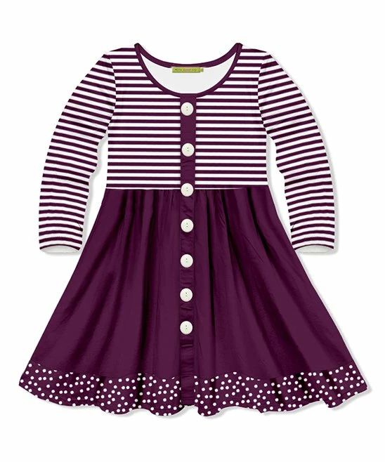 Outlet π Millie Loves Lily Plum Stripe & Dot Button-Front A-Line π Dress - Infant, Toddler & π§ Girls For Kids π 1 Outlet π Millie Loves Lily Plum Stripe & Dot Button-Front A-Line π Dress - Infant, Toddler & π§ Girls For Kids π