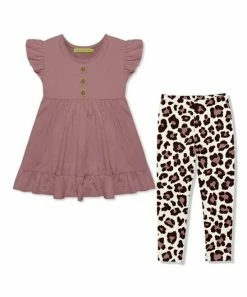 Flash Sale ✔️ Millie Loves Lily Nostalgia Rose Angel-Sleeve Babydoll Top & Simply Leopard Leggings - Infant, Toddler & 👧 Girls For Kids 🎉