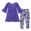Best Pirce 👏 Millie Loves Lily Blue Iris Bow-Sleeve A-Line 👗 Dress & Purple Fame Floral Leggings - Infant, Toddler & 👧 Girls For Kids 👍