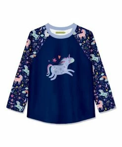 Discount 🛒 Millie Loves Lily Navy Unicorn Playground Long-Sleeve Raglan Tee - Infant, Toddler & 👧 Girls For Kids 😍