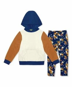Brand new 🧨 Millie Loves Lily Cream Waffle-Knit Pocket Hoodie & Fall Floral Meadow Leggings - Infant, Toddler & 👧 Girls For Kids 💯