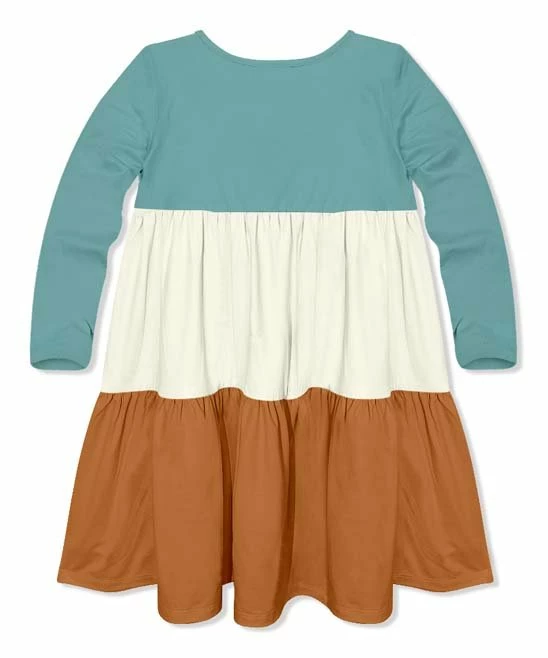 Flash Sale π Simply Millie By Millie Loves Lily Nile Blue & Rust Button-Front Long-Sleeve Tiered π Dress - Infant, Toddler & π§ Girls For Kids π― 2 Flash Sale π Simply Millie By Millie Loves Lily Nile Blue & Rust Button-Front Long-Sleeve Tiered π Dress - Infant, Toddler & π§ Girls For Kids π― - Image 2