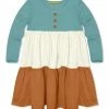 Flash Sale 🛒 Simply Millie By Millie Loves Lily Nile Blue & Rust Button-Front Long-Sleeve Tiered 👗 Dress - Infant, Toddler & 👧 Girls For Kids 💯