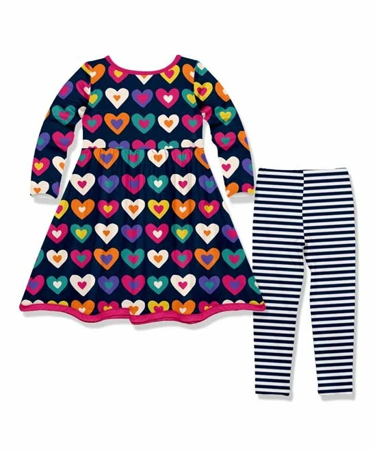 Buy π Millie Loves Lily Dark Navy Graphic Hearts Front-Pocket A-Line π Dress & Stripe Leggings - Infant, Toddler & π§ Girls For Kids π 3 Buy π Millie Loves Lily Dark Navy Graphic Hearts Front-Pocket A-Line π Dress & Stripe Leggings - Infant, Toddler & π§ Girls For Kids π - Image 3