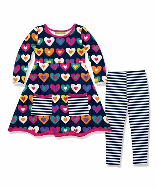 Buy π Millie Loves Lily Dark Navy Graphic Hearts Front-Pocket A-Line π Dress & Stripe Leggings - Infant, Toddler & π§ Girls For Kids π 1 Buy π Millie Loves Lily Dark Navy Graphic Hearts Front-Pocket A-Line π Dress & Stripe Leggings - Infant, Toddler & π§ Girls For Kids π
