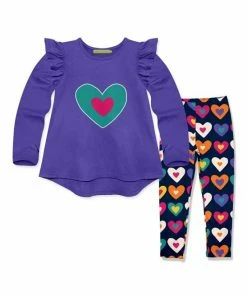 Top 10 ✨ Millie Loves Lily Blue Iris Ruffle Long-Sleeve Hi-Low Top & Graphic Hearts Leggings - Infant, Toddler & 👧 Girls For Kids ✔️