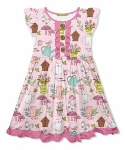 Best Sale 💯 Millie Loves Lily Pink Garden Button-Front Angel-Sleeve 👗 Dress - Infant, Toddler & 👧 Girls For Kids 🛒