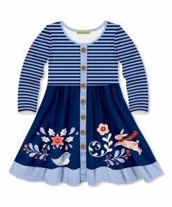 Cheap 😀 Millie Loves Lily Navy Darling Deer Border Button-Front A-Line 👗 Dress - Infant, Toddler & 👧 Girls For Kids 🤩
