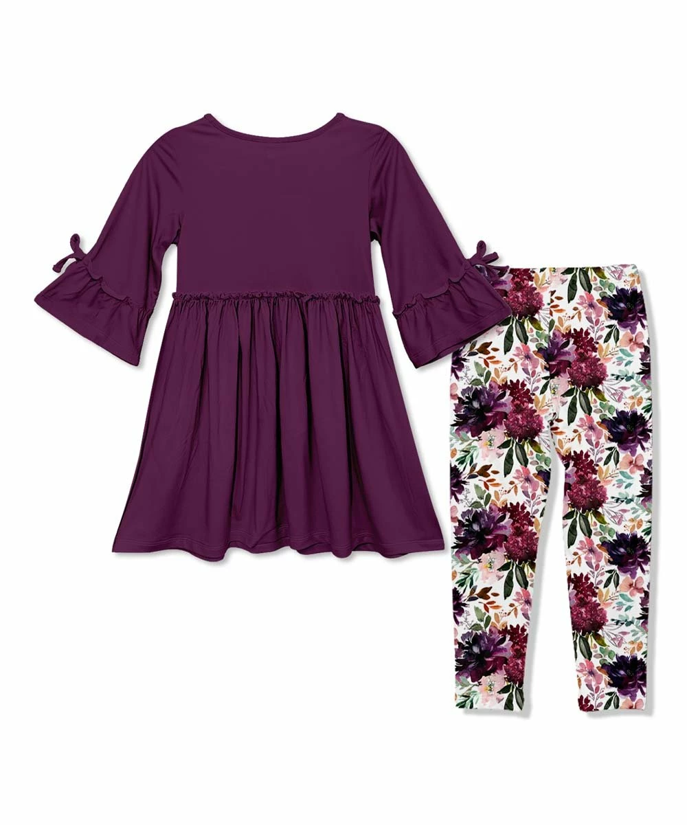 Best Pirce β¨ Millie Loves Lily Plum Bow-Sleeve A-Line π Dress & Floral Glory Leggings - Infant, Toddler & π§ Girls For Kids π 2 Best Pirce β¨ Millie Loves Lily Plum Bow-Sleeve A-Line π Dress & Floral Glory Leggings - Infant, Toddler & π§ Girls For Kids π - Image 2