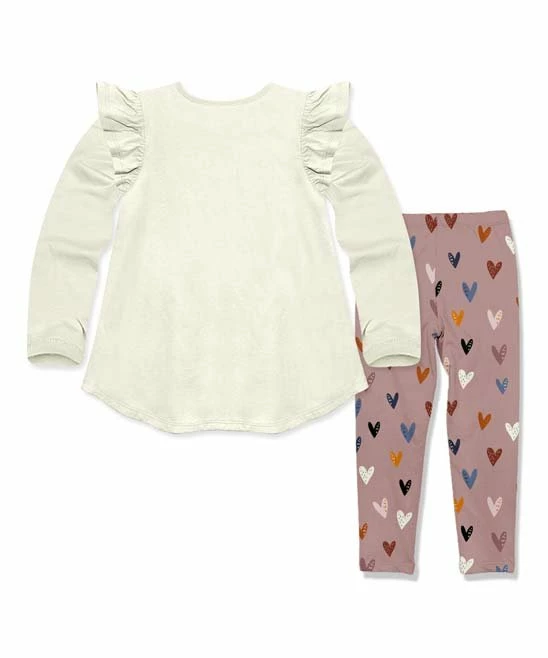 Best deal π€© Millie Loves Lily Cream Ruffle Long-Sleeve Hi-Low Top & Mauve Hearts Leggings - Infant, Toddler & π§ Girls For Kids π― 4 Best deal π€© Millie Loves Lily Cream Ruffle Long-Sleeve Hi-Low Top & Mauve Hearts Leggings - Infant, Toddler & π§ Girls For Kids π― - Image 4