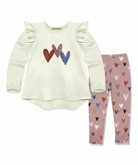 Best deal π€© Millie Loves Lily Cream Ruffle Long-Sleeve Hi-Low Top & Mauve Hearts Leggings - Infant, Toddler & π§ Girls For Kids π― 1 Best deal π€© Millie Loves Lily Cream Ruffle Long-Sleeve Hi-Low Top & Mauve Hearts Leggings - Infant, Toddler & π§ Girls For Kids π―