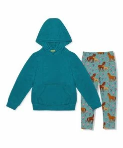 Coupon 🔥 Millie Loves Lily Teal Waffle-Knit Pocket Hoodie & Pony Flower Leggings - Infant, Toddler & 👧 Girls For Kids 🧨