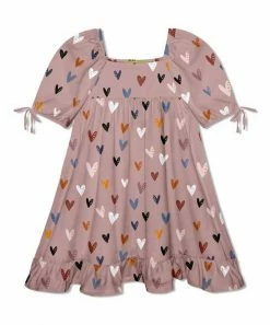 Top 10 😀 Millie Loves Lily Mauve Hearts Puff-Sleeve Ruffle-Hem A-Line 👗 Dress - Toddler & 👧 Girls For Kids 😍