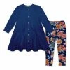 Promo 💯 Millie Loves Lily Navy Waffle Button-Up Tiered 👗 Dress & Autumn Florals Leggings - Infant, Toddler & 👧 Girls For Kids 🔥