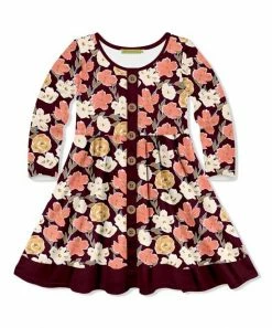 Budget 🧨 Millie Loves Lily Plum Floral Graphic Button-Front A-Line 👗 Dress - Infant, Toddler & 👧 Girls For Kids 🔔