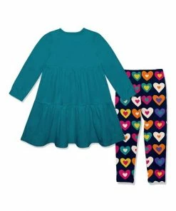 Cheapest 🥰 Millie Loves Lily Teal Waffle Button-Up Tiered 👗 Dress & Graphic Hearts Leggings - Infant, Toddler & 👧 Girls For Kids 🤩 -Little Millie-shop zu110553980 alt 2 tm1668452716
