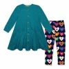 Cheapest 🥰 Millie Loves Lily Teal Waffle Button-Up Tiered 👗 Dress & Graphic Hearts Leggings - Infant, Toddler & 👧 Girls For Kids 🤩