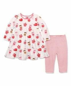 Top 10 🤩 Little Millie Light Pink Valentine Treats Long-Sleeve Babydoll 👗 Dress & Pink Stripe Leggings - Infant & Toddler For Kids 😍