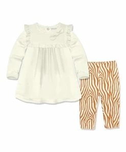 Top 10 💯 Little Millie Cream Ruffle A-Line 👗 Dress & Rust Zebra Leggings - Infant & Toddler For Kids 🧨