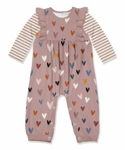 Best Sale 🔥 Little Millie Mauve Hearts Ruffle-Trim Playsuit - Infant & Toddler For Kids 🔔