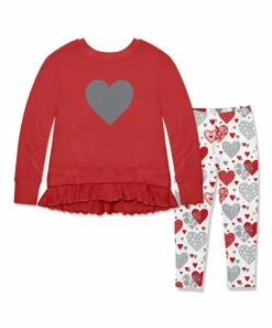 Best reviews of ✨ Millie Loves Lily Red Heart Ruffle-Hem Sweatshirt & White Hearts Leggings - Infant, Toddler & 👧 Girls For Kids 👍