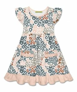 Best reviews of ✨ Millie Loves Lily Dusty Teal & Light Peach Leopard Angel-Sleeve 👗 Dress - Infant, Toddler & 👧 Girls For Kids ✨