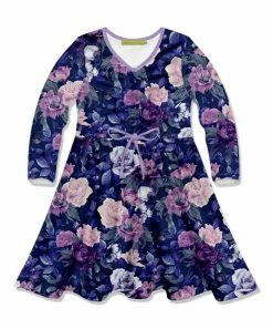 Outlet 👏 Millie Loves Lily Purple & Navy Fame Floral Bow-Accent Long-Sleeve A-Line 👗 Dress - Infant, Toddler & 👧 Girls For Kids 😀