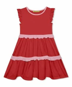 Best reviews of 🌟 Millie Loves Lily Red & Dusty Pink Angel-Sleeve Ruffle-Tier A-Line 👗 Dress - Infant, Toddler & 👧 Girls For Kids ❤️