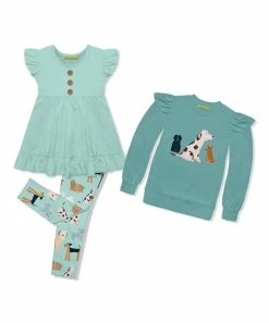 Deals 💯 Millie Loves Lily Mint & Nile Blue 🦮 Dog Leggings Set - Infant, Toddler & 👧 Girls For Kids 🤩