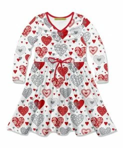 Deals ⌛ Millie Loves Lily White & Gray Hearts Bow-Accent Long-Sleeve A-Line 👗 Dress - Infant, Toddler & 👧 Girls For Kids 🥰