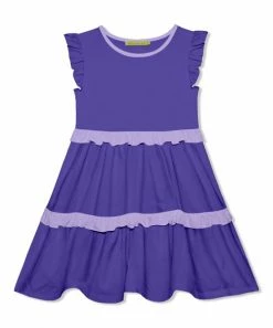 Deals ⭐ Millie Loves Lily Blue Iris & Orchid Petal Angel-Sleeve Ruffle-Tier A-Line 👗 Dress - Infant, Toddler & 👧 Girls For Kids ❤️