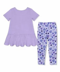 Flash Sale ⌛ Millie Loves Lily Orchid Petal Peplum Top & Purple Heart To Heart Leggings - Infant, Toddler & 👧 Girls For Kids 🛒 -Little Millie-shop zu110860858 alt 2 tm1669666846