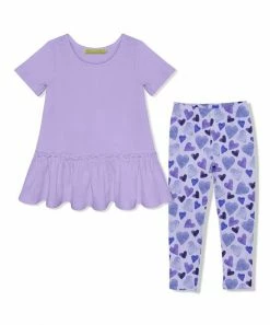 Flash Sale ⌛ Millie Loves Lily Orchid Petal Peplum Top & Purple Heart To Heart Leggings - Infant, Toddler & 👧 Girls For Kids 🛒