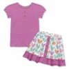 Best deal 👏 Millie Loves Lily Violet Button-Front Top & Pink Pastel Hearts A-Line 👗 Skirt - Toddler & 👧 Girls For Kids ✔️