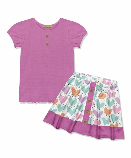 Best deal π Millie Loves Lily Violet Button-Front Top & Pink Pastel Hearts A-Line π Skirt - Toddler & π§ Girls For Kids βοΈ 1 Best deal π Millie Loves Lily Violet Button-Front Top & Pink Pastel Hearts A-Line π Skirt - Toddler & π§ Girls For Kids βοΈ