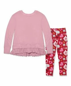 Outlet 😍 Millie Loves Lily Dusty Pink Ruffle-Hem Sweatshirt & Pink & Red Hearts Leggings - Infant, Toddler & 👧 Girls For Kids 🔔