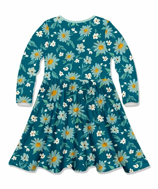 Best Pirce π Millie Loves Lily Mint & Teal Fall Daisy Bow-Accent Long-Sleeve A-Line π Dress - Infant, Toddler & π§ Girls For Kids π 2 Best Pirce π Millie Loves Lily Mint & Teal Fall Daisy Bow-Accent Long-Sleeve A-Line π Dress - Infant, Toddler & π§ Girls For Kids π - Image 2