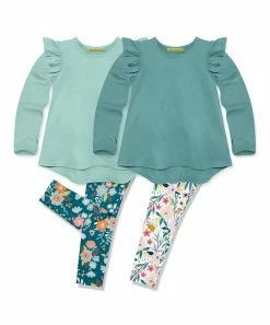 Coupon 😍 Millie Loves Lily Mint & Nile Blue Tiffany Floral Long-Sleeve Hi-Low Top Set - Infant, Toddler & 👧 Girls For Kids ⌛