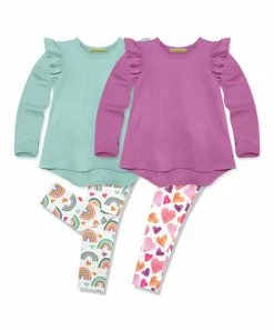 New 👍 Millie Loves Lily Mint & Violet Rainbow Hearts Long-Sleeve Hi-Low Top Set - Infant, Toddler & 👧 Girls For Kids ✔️