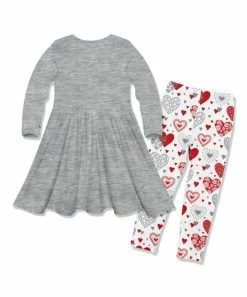 Discount 🤩 Millie Loves Lily Heather Gray Bow-Accent A-Line 👗 Dress & White Hearts Leggings - Infant, Toddler & 👧 Girls For Kids 🔥 -Little Millie-shop zu110864311 alt 2 tm1669666846
