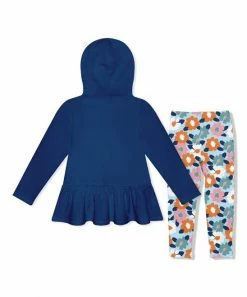Flash Sale 👏 Millie Loves Lily Navy Ruffle-Hem Hoodie & Ice Blue Painted Floral Leggings - Infant, Toddler & 👧 Girls For Kids 💯 -Little Millie-shop zu110864314 alt 2 tm1669666846
